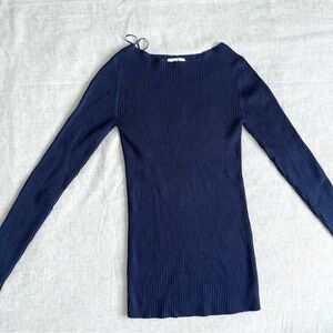Reiss navy Ribbed Long Sleeve Top boatneck